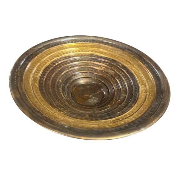 Vtg Remco Brass Hammered Bronze Pedestal Fruit Bowl Made in India - Picture 3 of 9